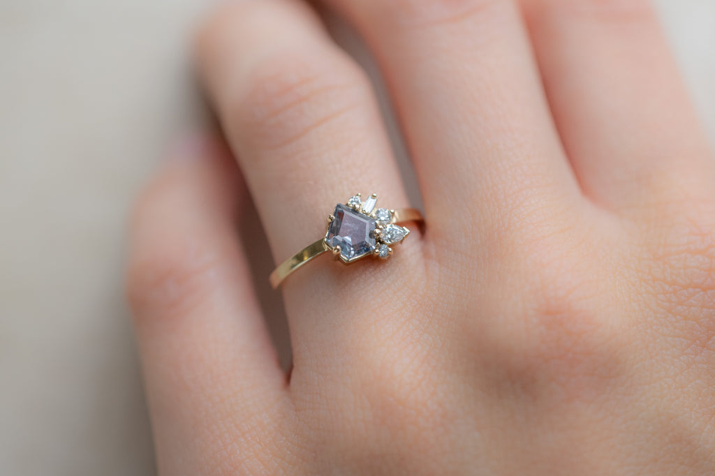 One of a Kind Montana Sapphire and Diamond Cluster Ring on Model