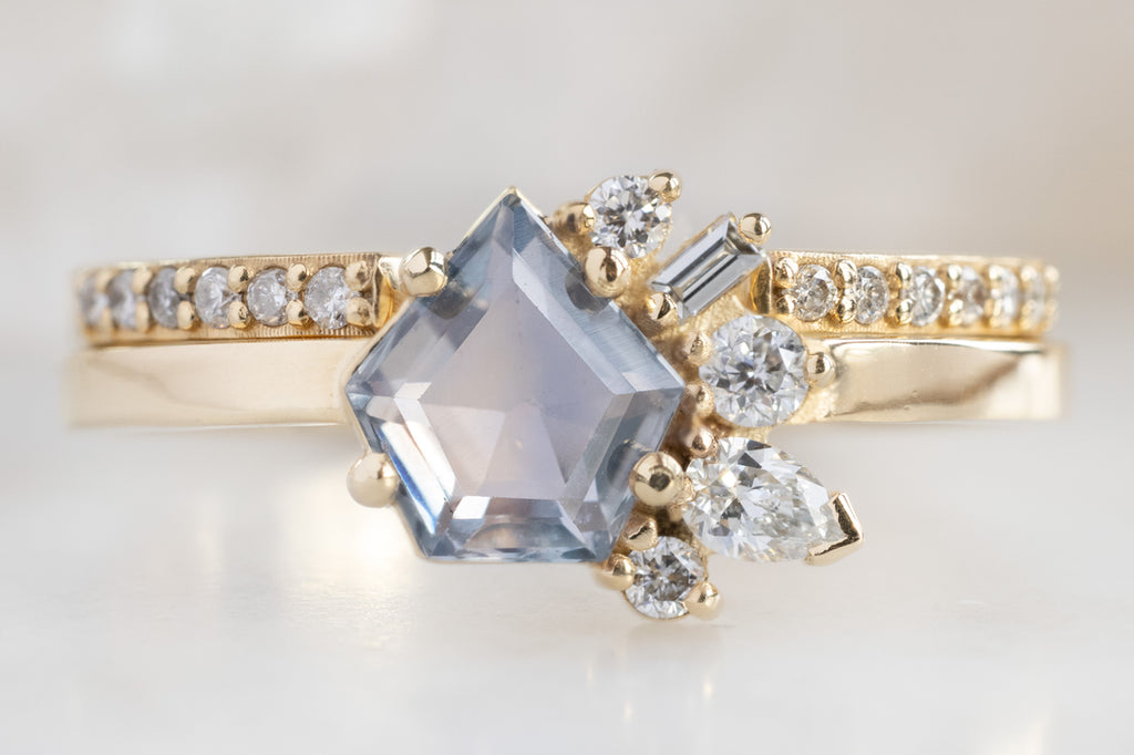 One of a Kind Montana Sapphire and Diamond Cluster Ring with Stacking Band