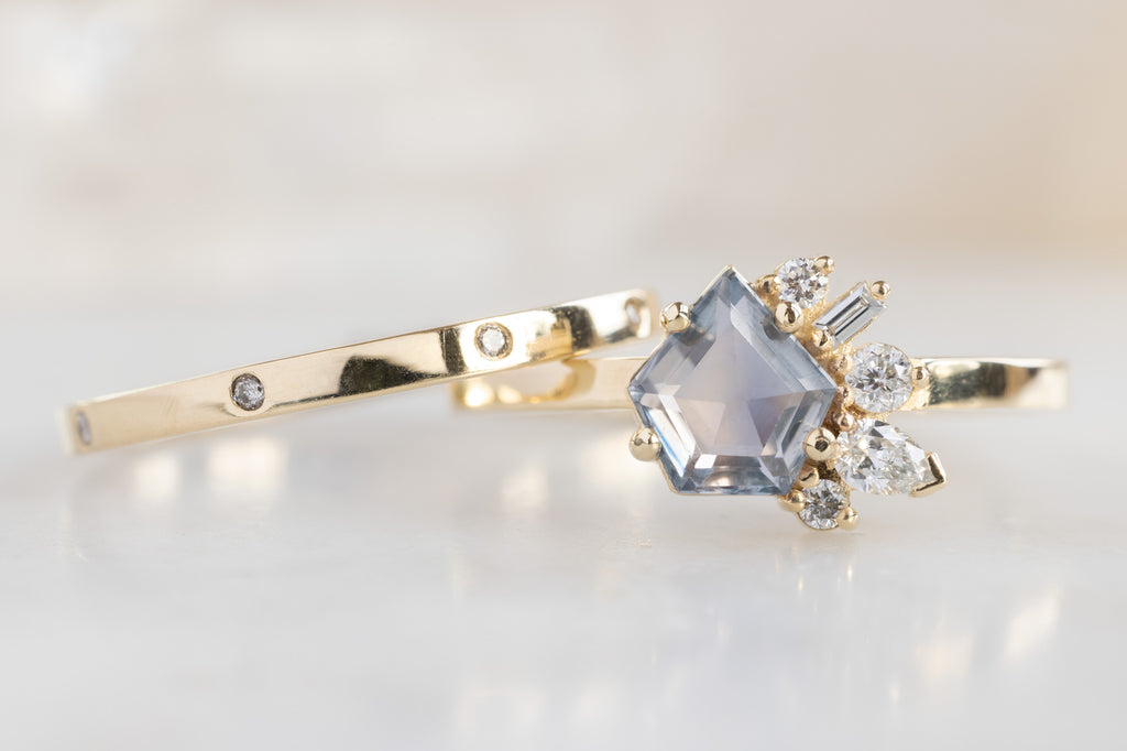 One of a Kind Montana Sapphire and Diamond Cluster Ring with Stacking Band