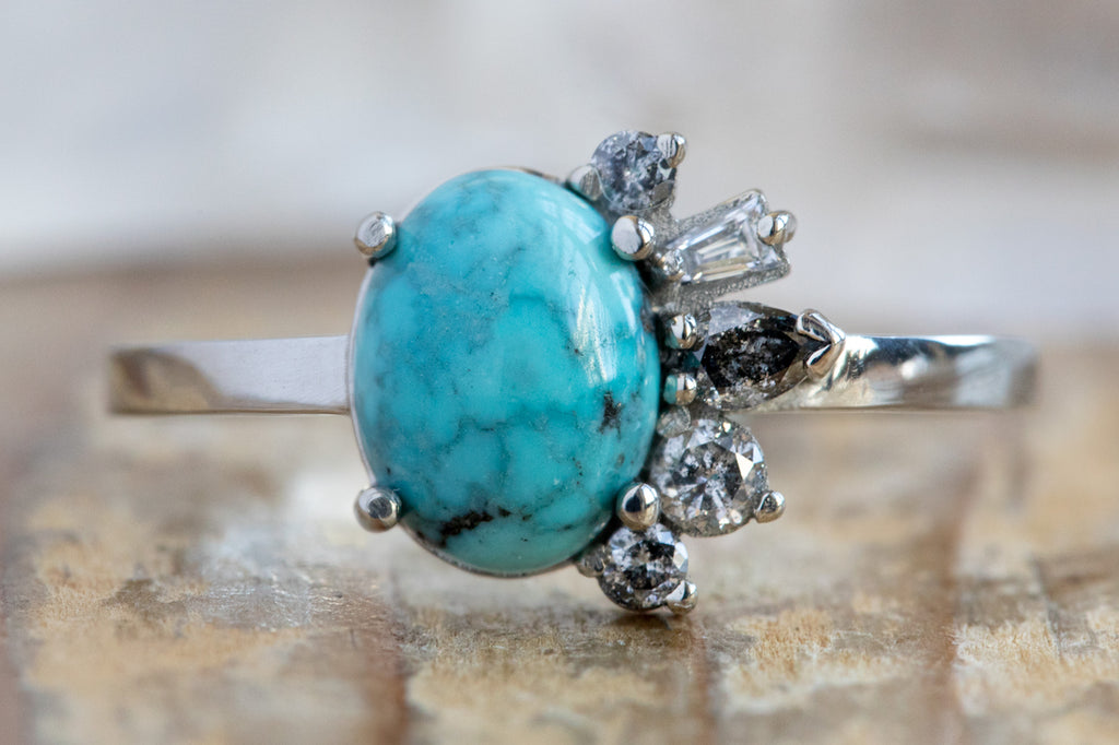 One of a Kind Turquoise & Diamond Cluster Ring