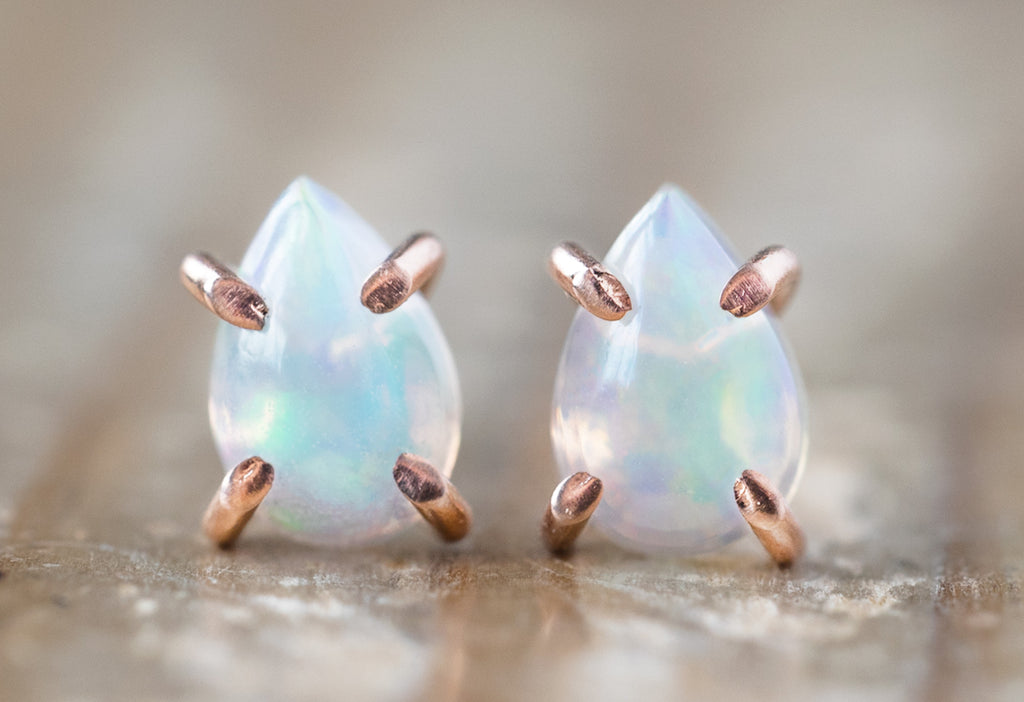 Opal Teardrop Stud Earrings in 14k Rose Gold