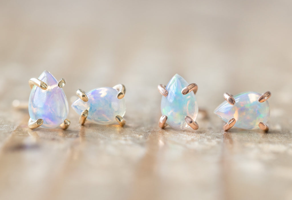 Opal Teardrop Stud Earrings in 14k Rose and Yellow Gold