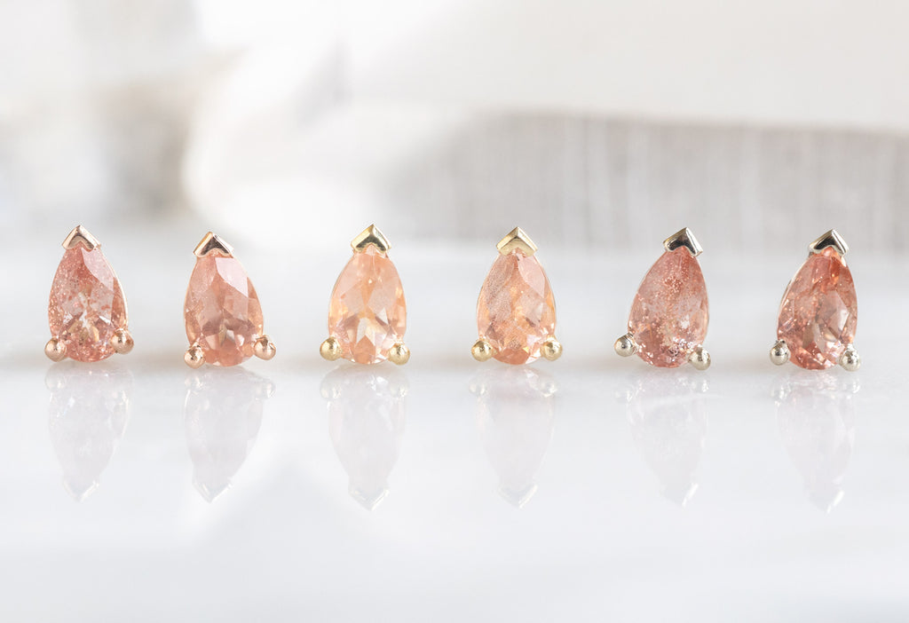 Peachy-Pink Sunstone Stud Earrings in all Gold Options