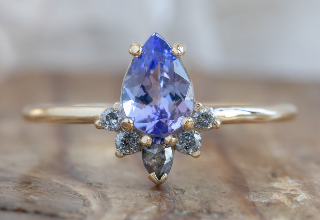 Pear Cut Tanzanite Engagement Ring with Attached Diamond Sunburst