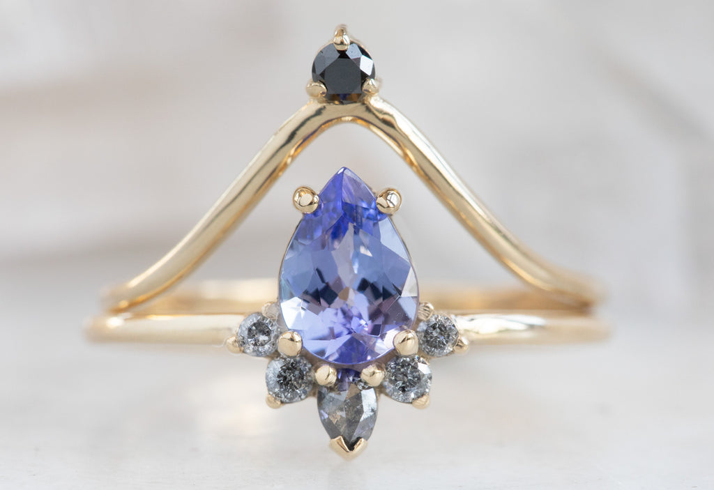 Pear Cut Tanzanite Engagement Ring with Attached Diamond Sunburst