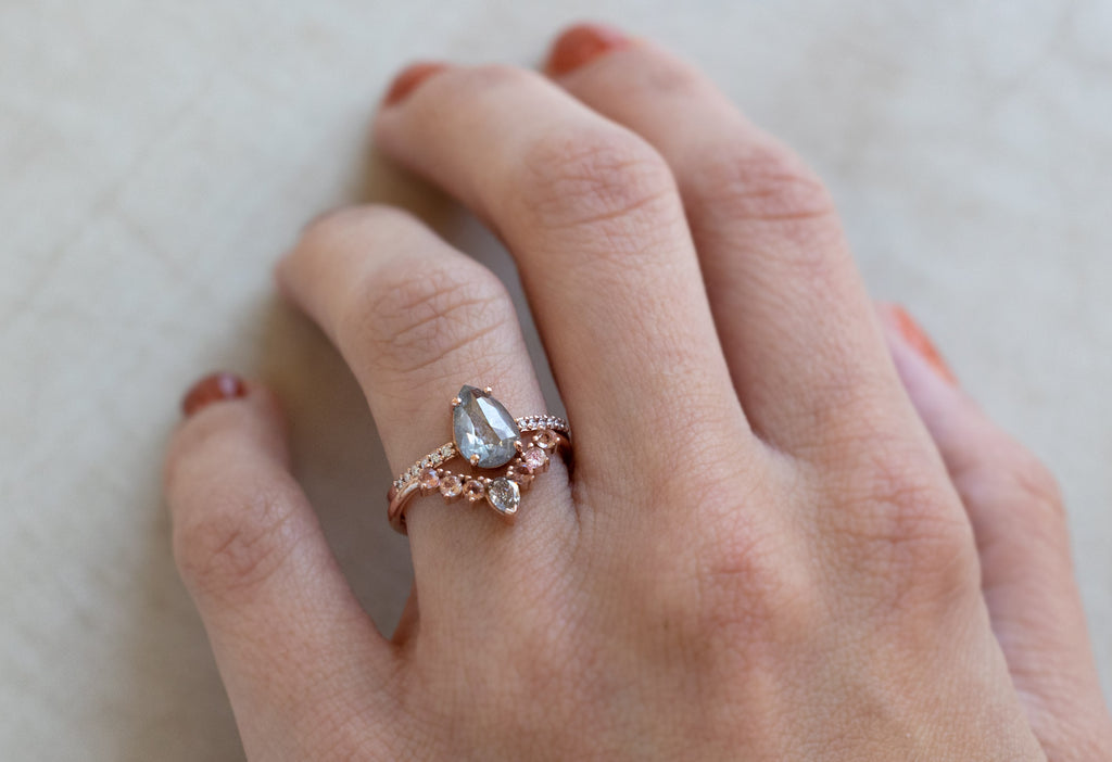 Pink Diamond + Sunstone Sunburst Stacking Ring on Model