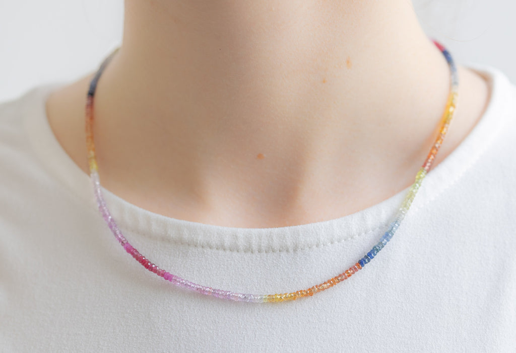 Rainbow Sapphire Beaded Necklace on Model