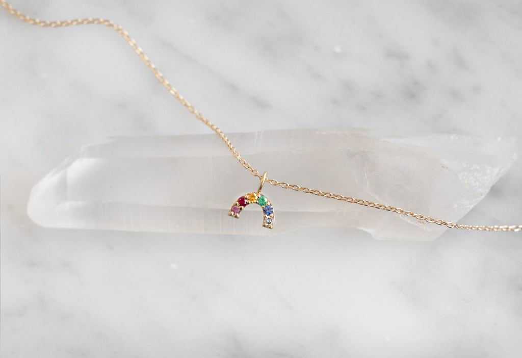 Rainbow Sapphire Necklace on White Crystal