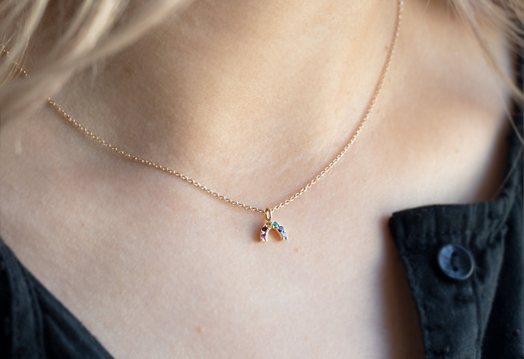 Rainbow Sapphire Necklace on Model
