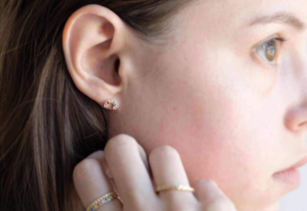 Rainbow Stud Earrings on Model