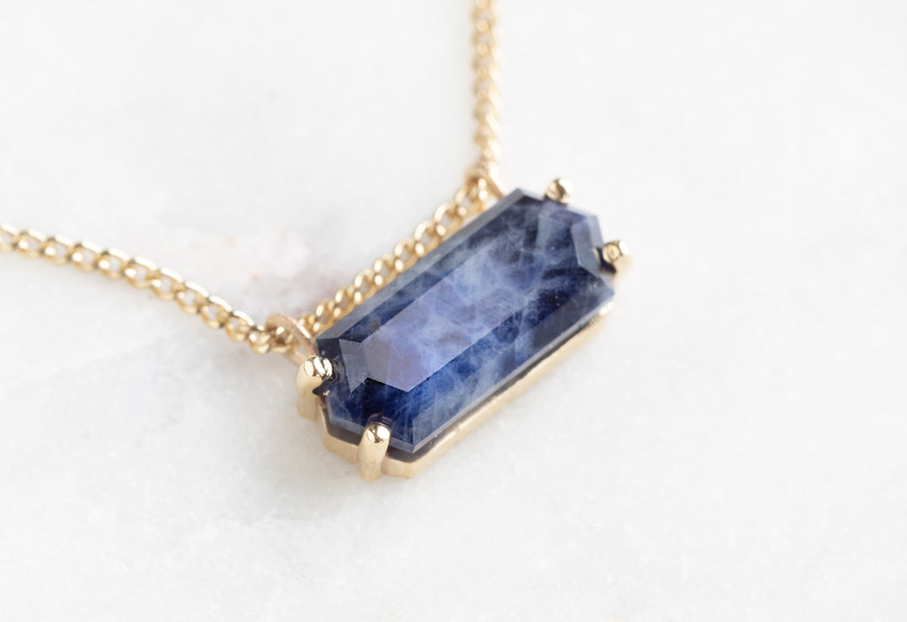 Raw Montana Sapphire Hexagon Necklace in Yellow Gold