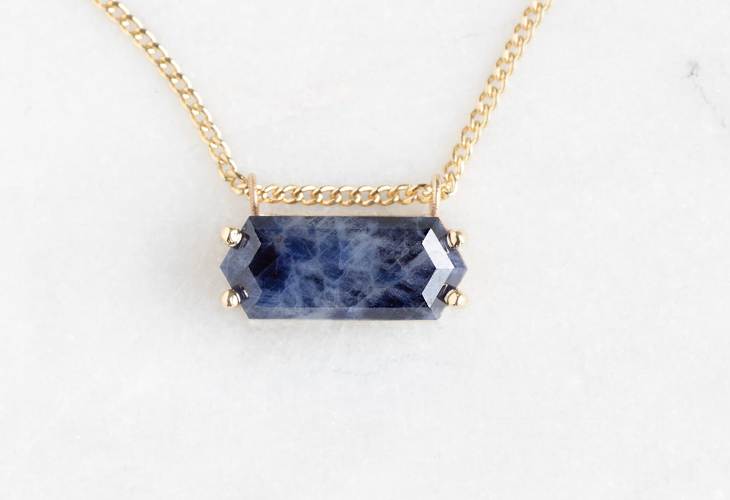 Raw Montana Sapphire Hexagon Necklace in Yellow Gold