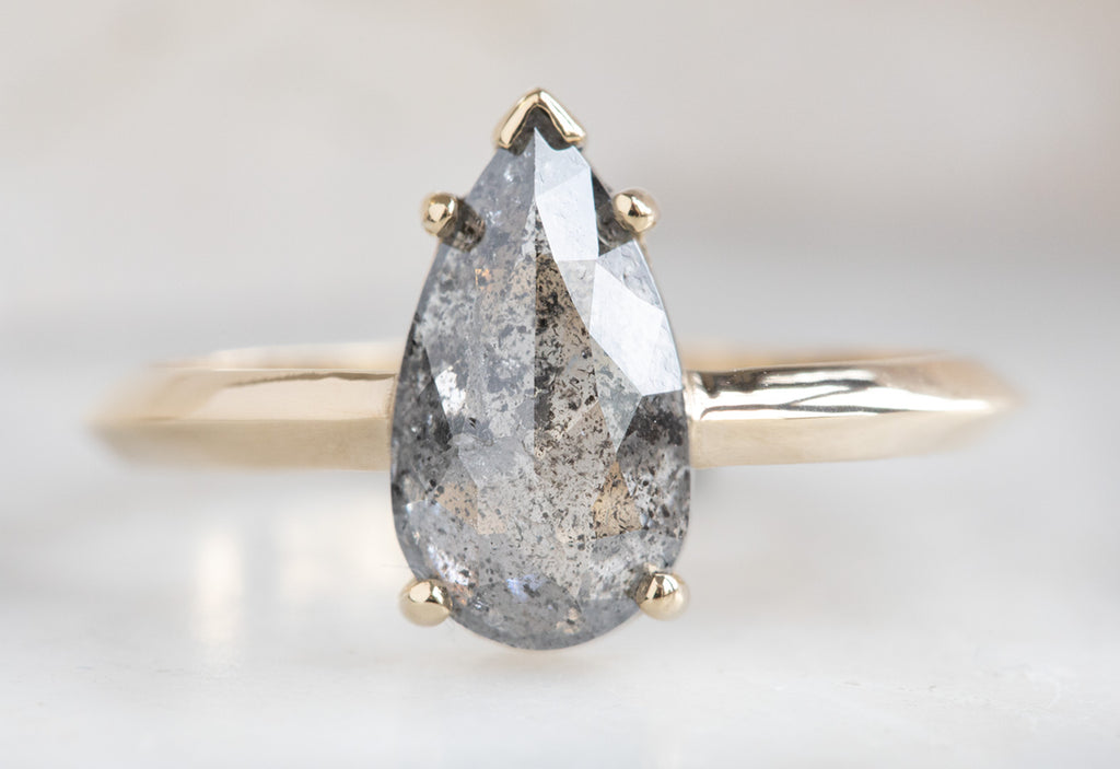 Rose Cut Salt + Pepper Diamond Engagement Rings with Knife Edge Band