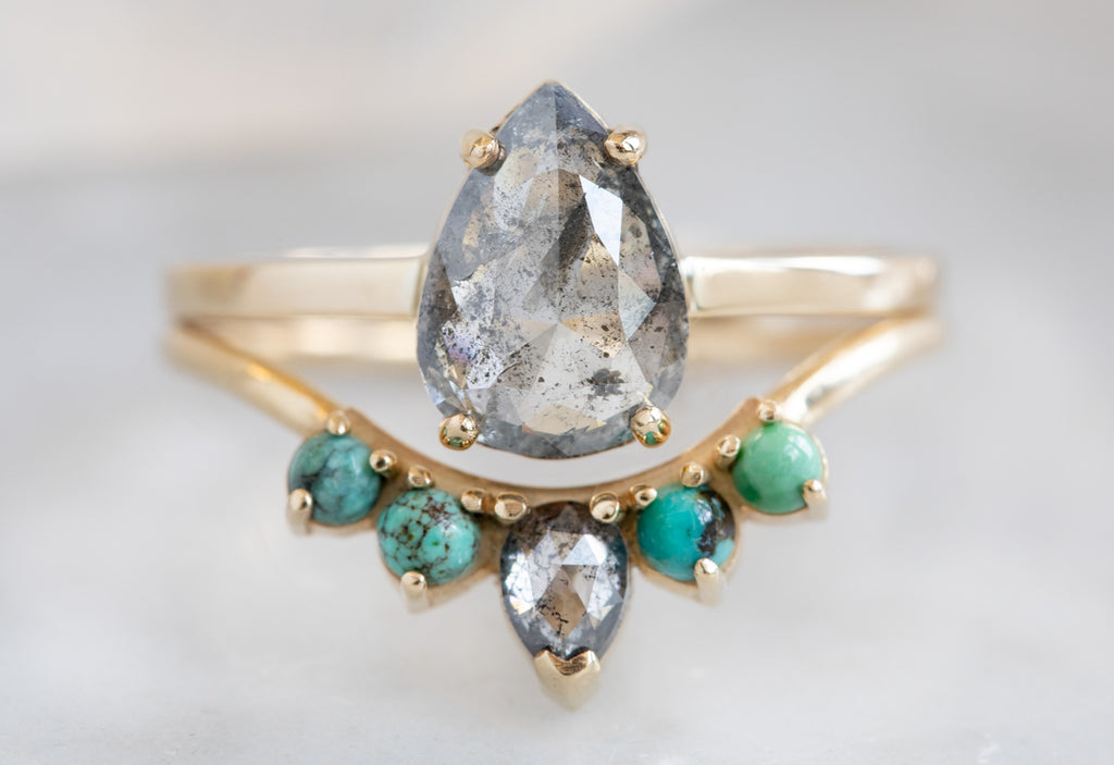 Rose Cut Salt + Pepper Diamond Engagement Ring