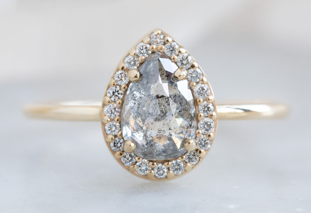 Rose Cut Salt + Pepper Diamond Engagement Ring with Halo
