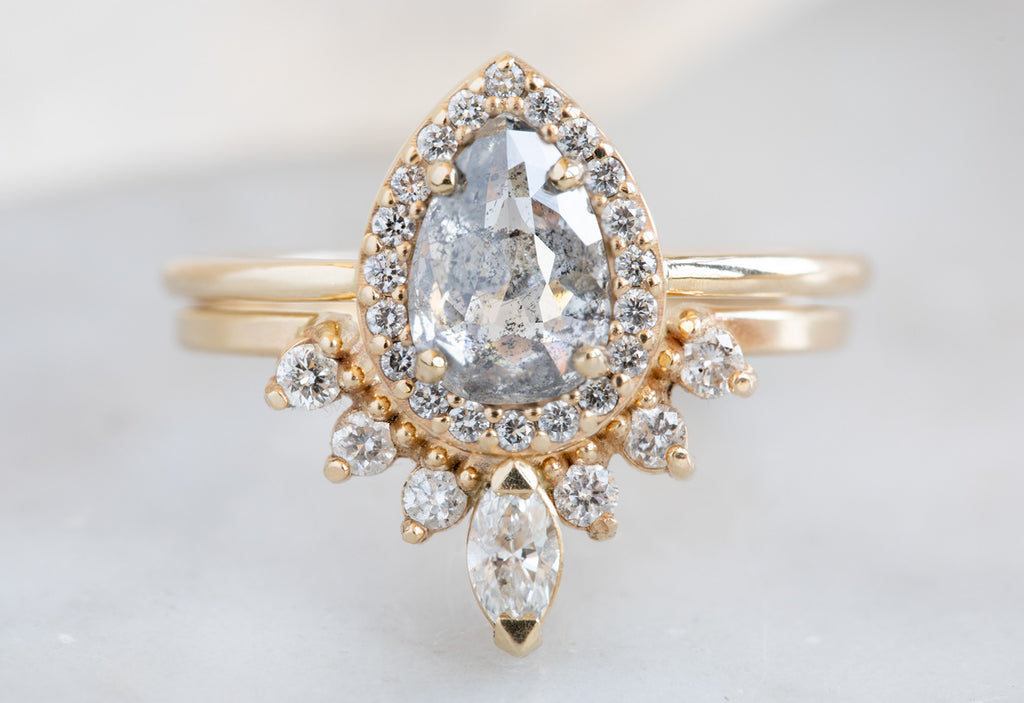 Rose Cut Salt + Pepper Diamond Engagement Ring with Halo