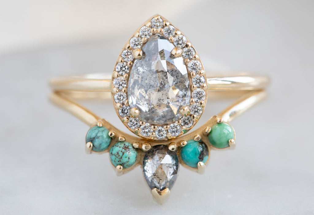 Rose Cut Salt + Pepper Diamond Engagement Ring with Halo