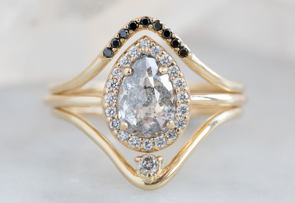 Rose Cut Salt + Pepper Diamond Engagement Ring with Halo