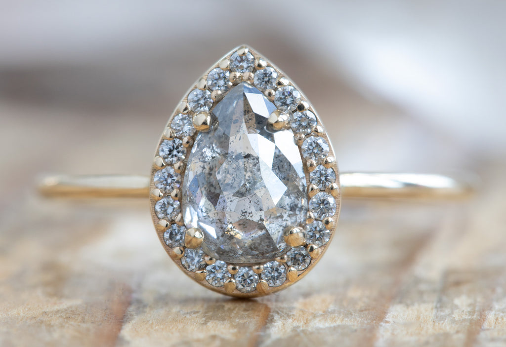 Rose Cut Salt + Pepper Diamond Engagement Ring with Halo