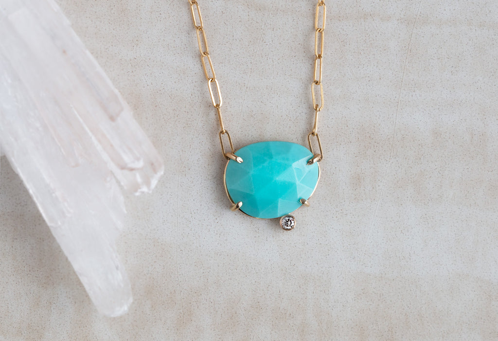 Rose Cut Turquoise Diamond Pendant Necklace