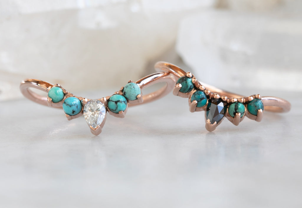 Turquoise and Diamond Sunburst Stacking Rings