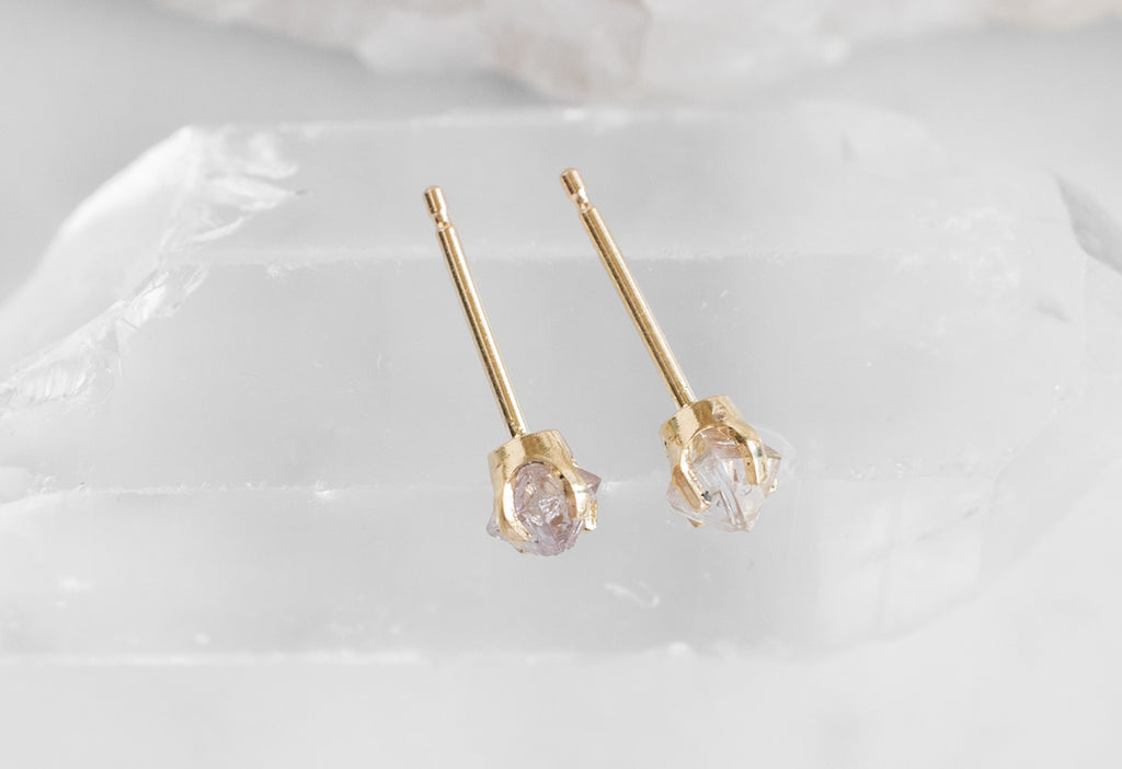 View from Overhead of Rough Diamond Stud Earrings