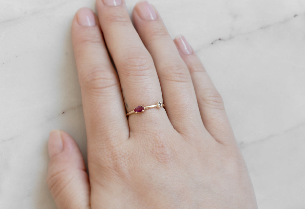 Ruby + Salt and Pepper Diamond Ring on MOdel