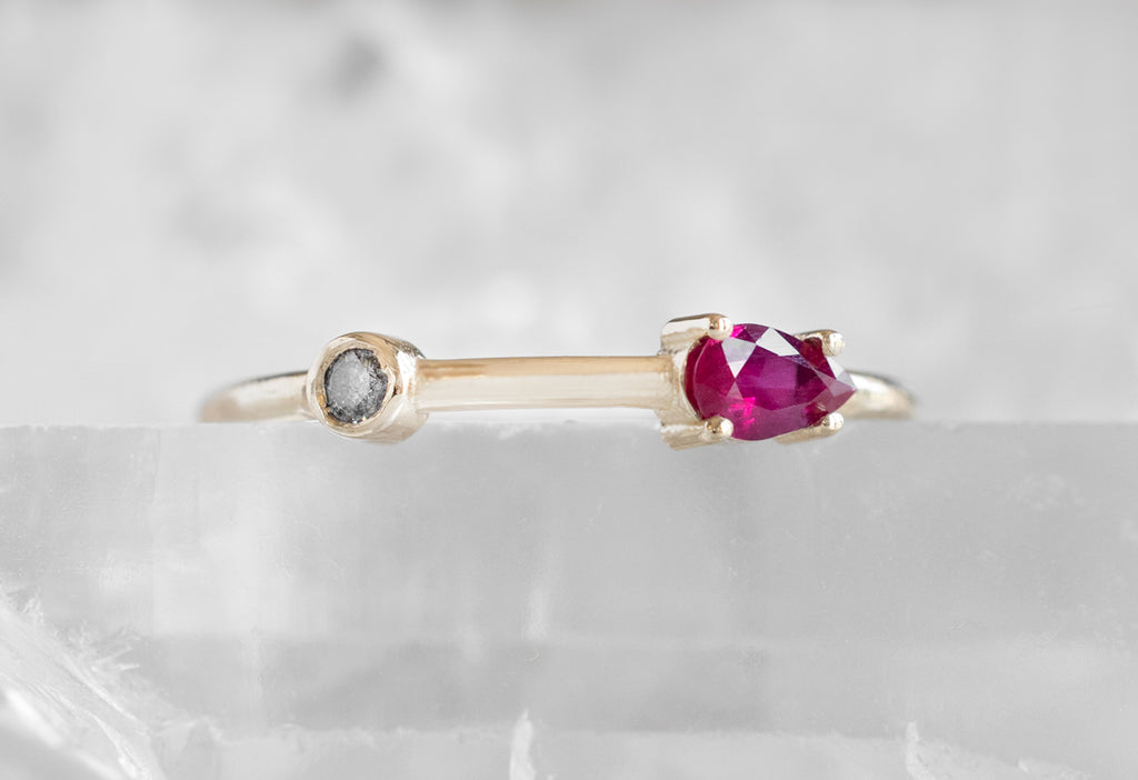 Ruby + Salt and Pepper Diamond Ring