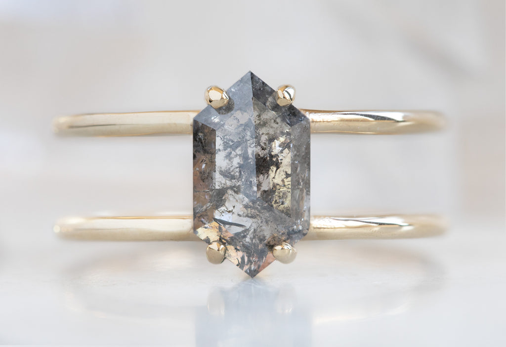 Salt + Pepper Hexagon Diamond Engagement Ring with Double Band