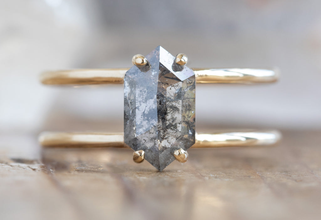 Salt + Pepper Hexagon Diamond Engagement Ring with Double Band