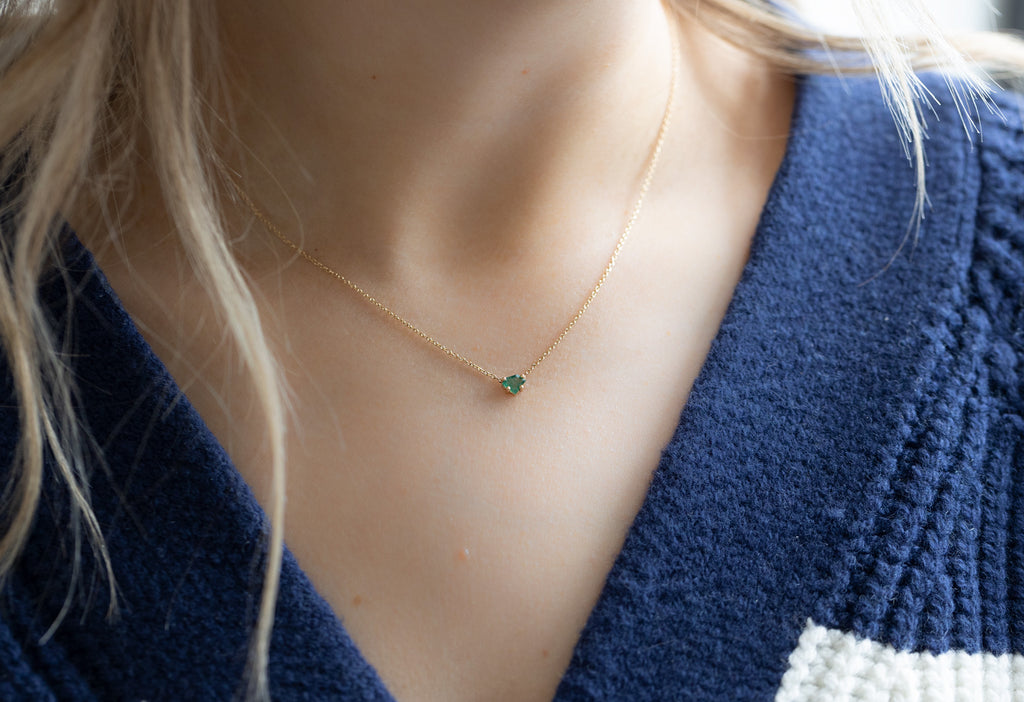 Geometric Emerald Necklace on Model