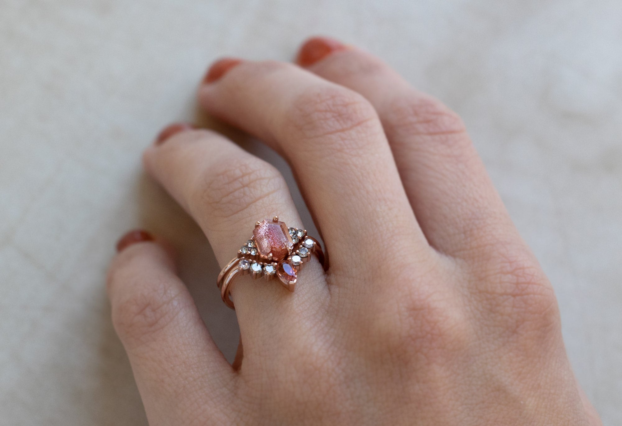 Colour Blossom Mini Sun Ring, Pink Gold And Diamonds - Luxury Pink