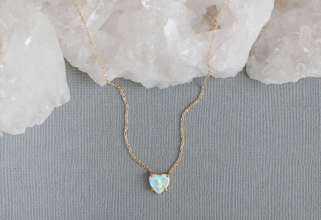 Sweetheart Opal Necklace on Grey Textured Paper