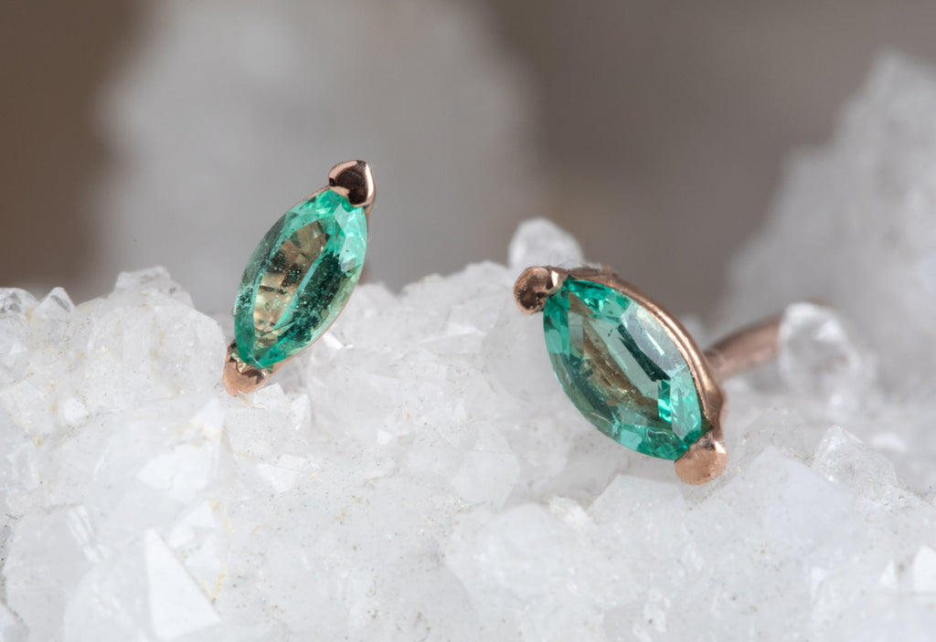 Teensy Emerald Stud Earrings on White Crystal