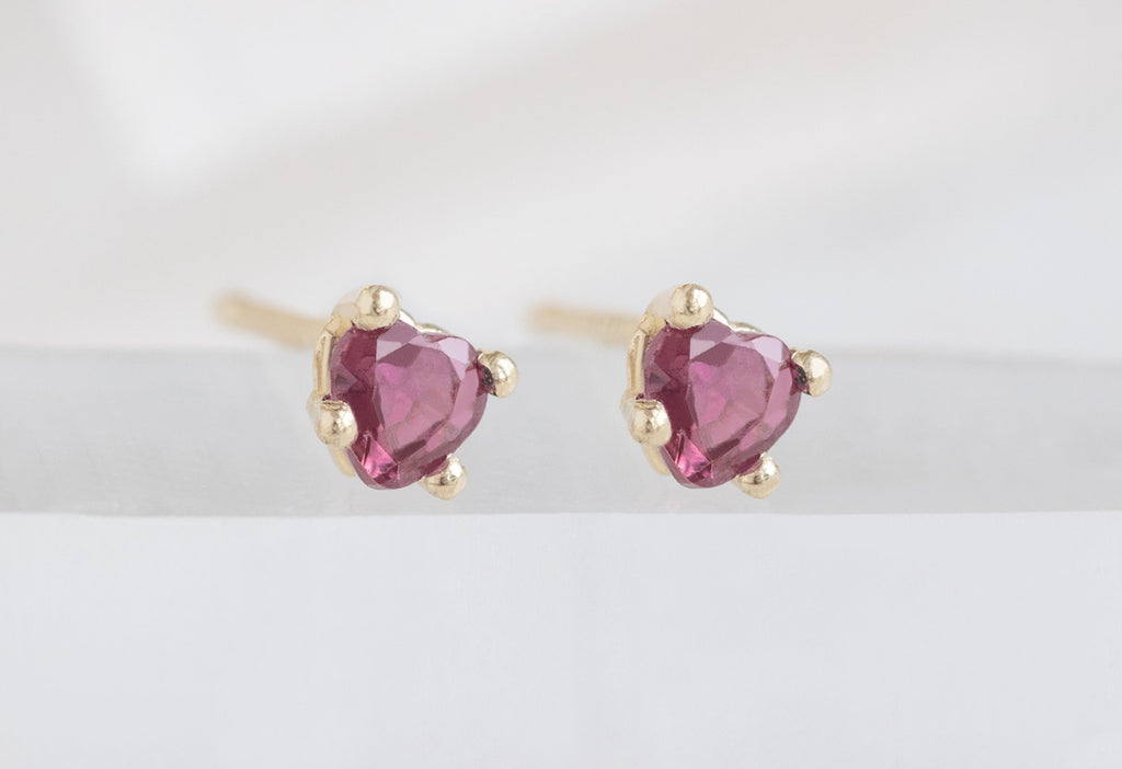 14k Yellow Gold Teensy Ruby Heart Studs