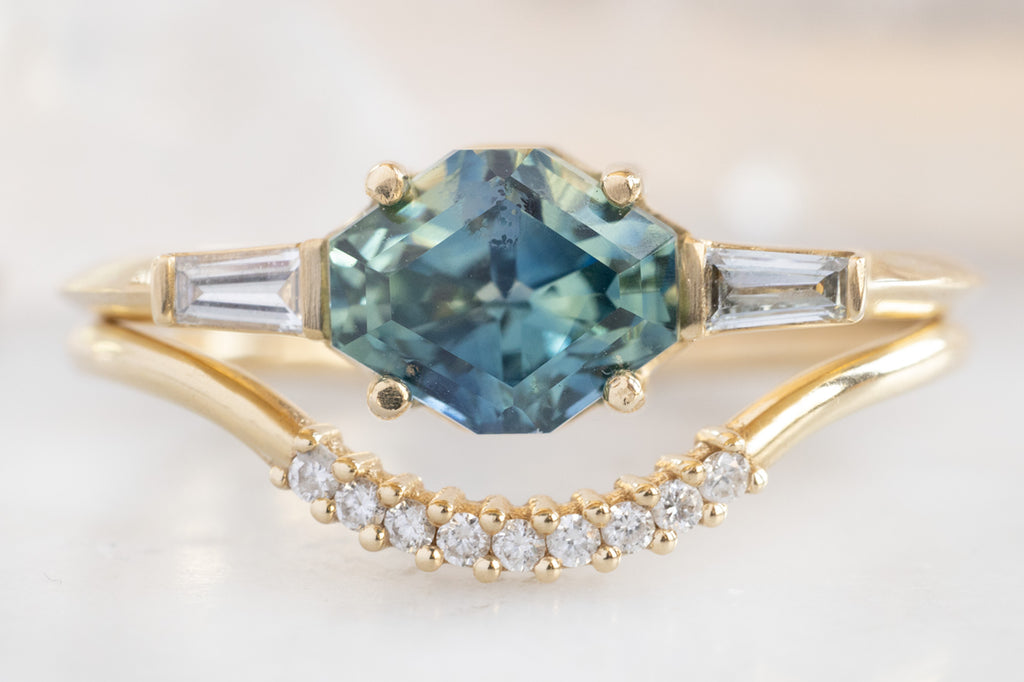 The Ash Ring with a Artisan-Cut Bicolor Sapphire with Stacking Band