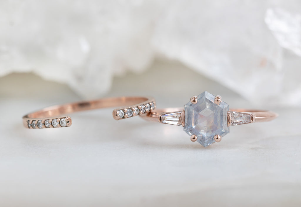 The Ash Ring with a Pastel Montana Sapphire With Stacking Band