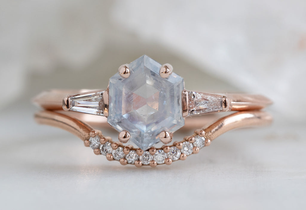 The Ash Ring with a Pastel Montana Sapphire With Stacking Band