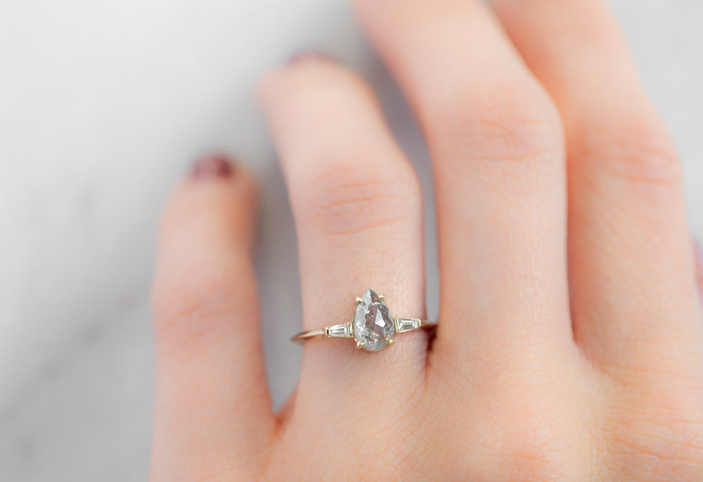 The Ash Ring with a Rose-Cut Salt and Pepper Diamond on Model