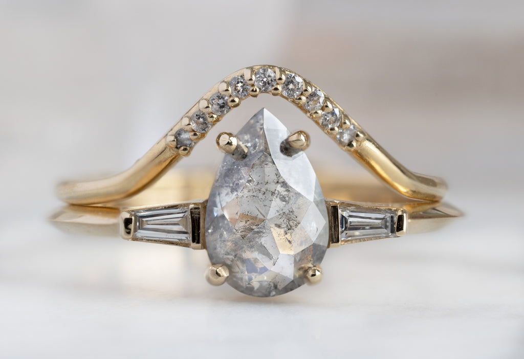 The Ash Ring with a Rose-Cut Salt and Pepper Diamond with Stacking Band