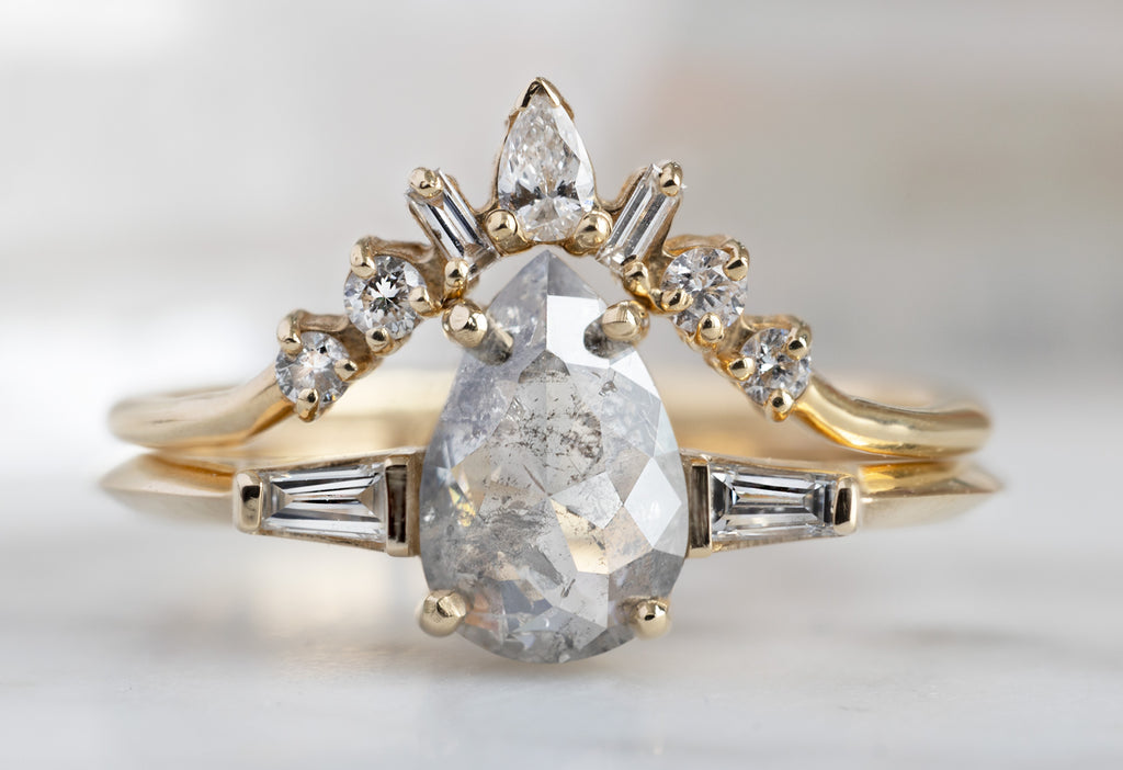 The Ash Ring with a Rose-Cut Salt and Pepper Diamond with Stacking Band