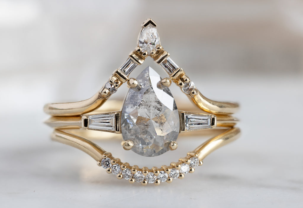 The Ash Ring with a Rose-Cut Salt and Pepper Diamond with Stacking Bands