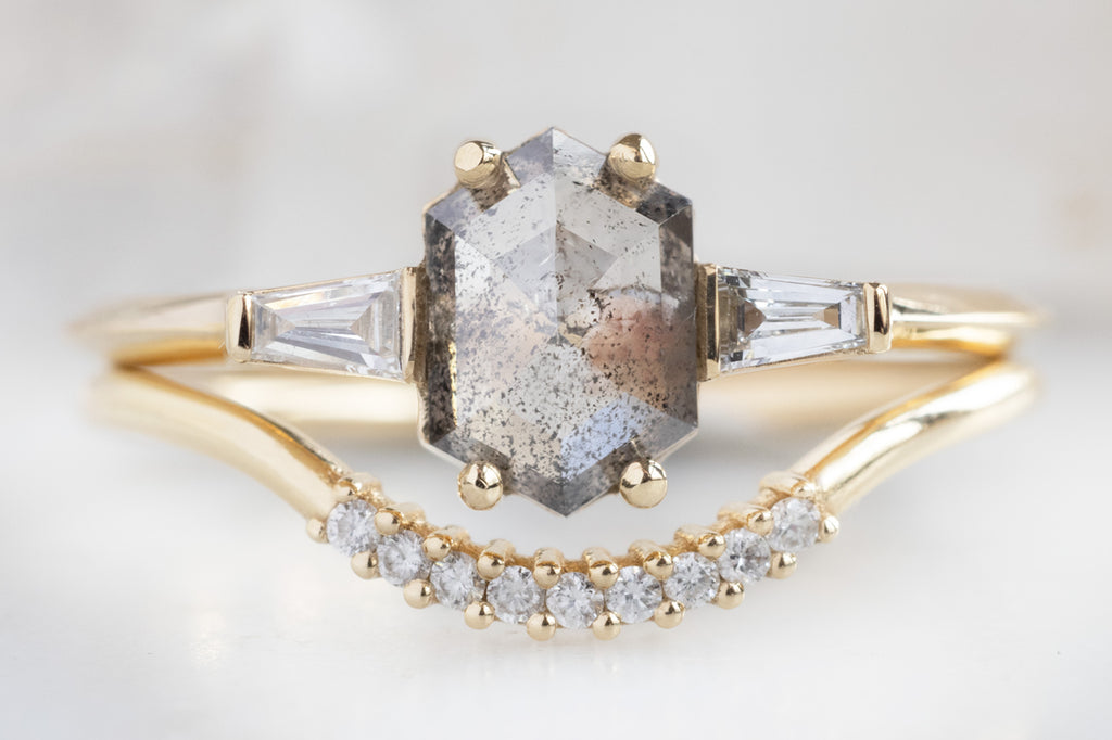 The Ash Ring with a Salt and Pepper Hexagon Diamond with Stacking Band