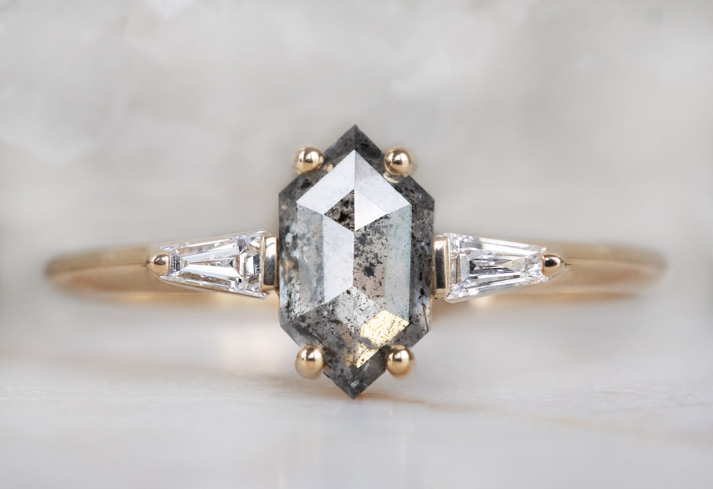 The Ash Ring with a Salt and Pepper Hexagon Diamond