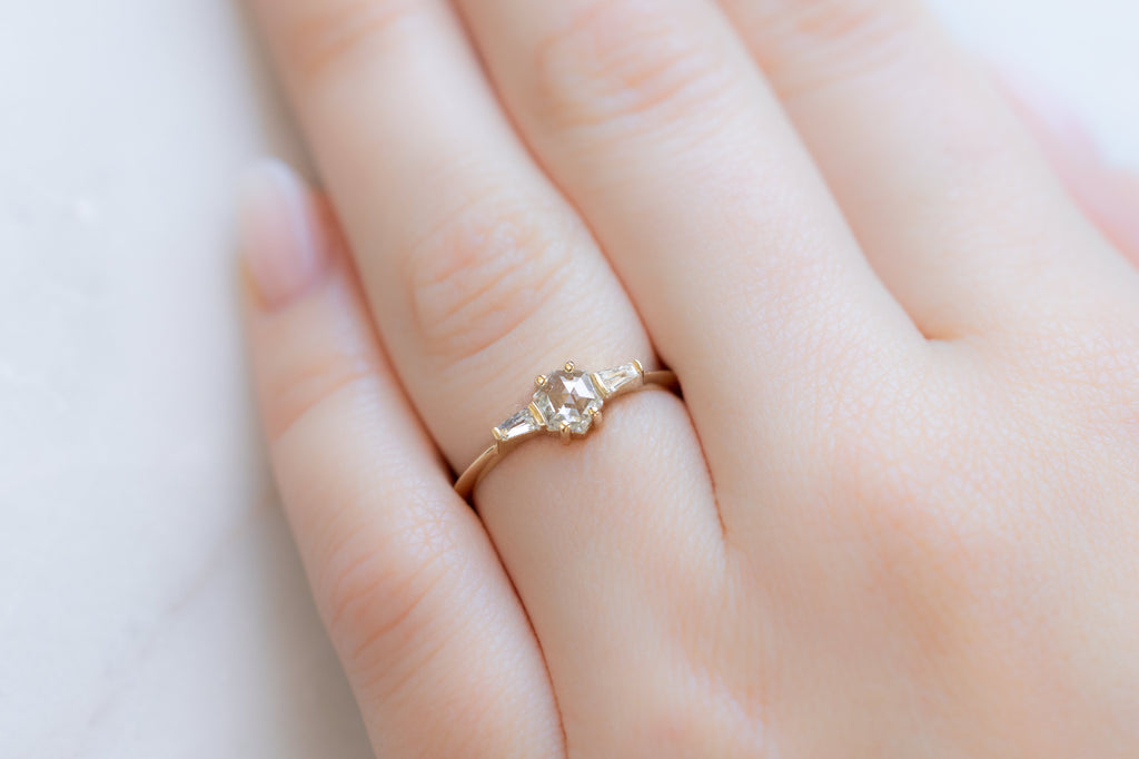 The Ash Ring with a White Hexagon Diamond on Model