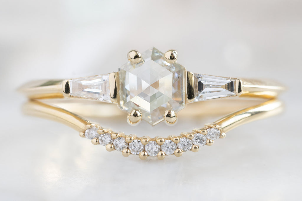 The Ash Ring with a White Hexagon Diamond with Stacking Band