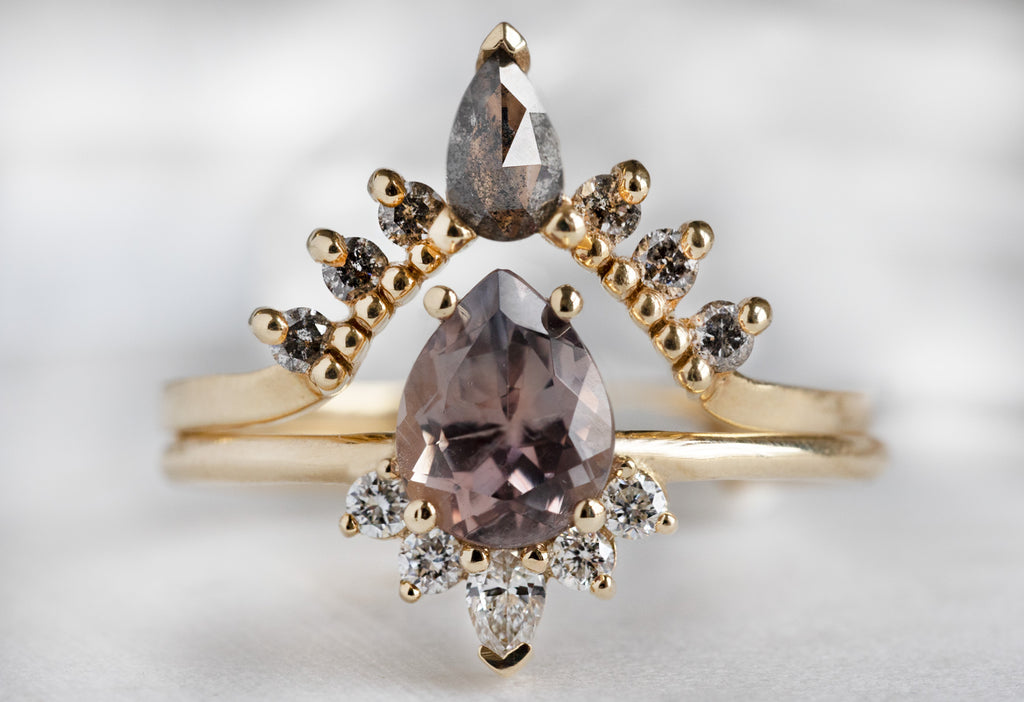 The Aster Ring with a Color Changing Montana Sapphire with Stacking Band