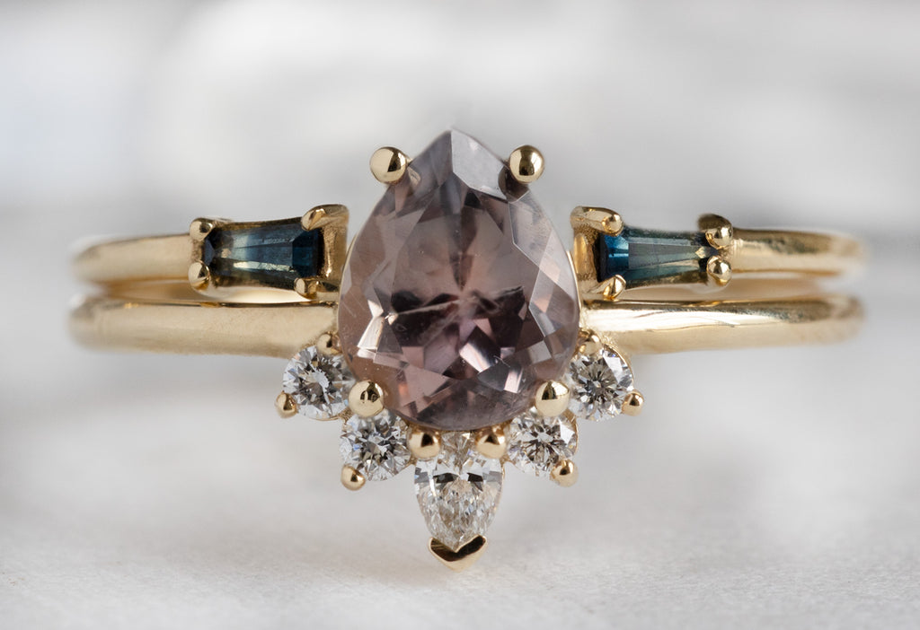 The Aster Ring with a Color Changing Montana Sapphire with Sapphire Stacking Band