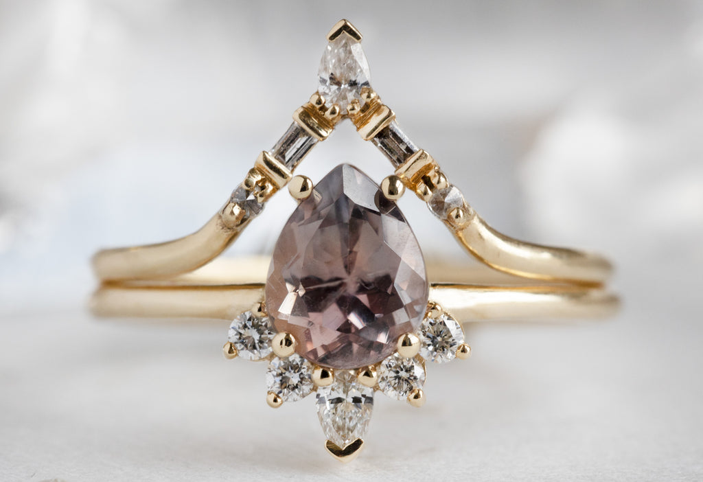 The Aster Ring with a Color Changing Montana Sapphire with Stacking Band