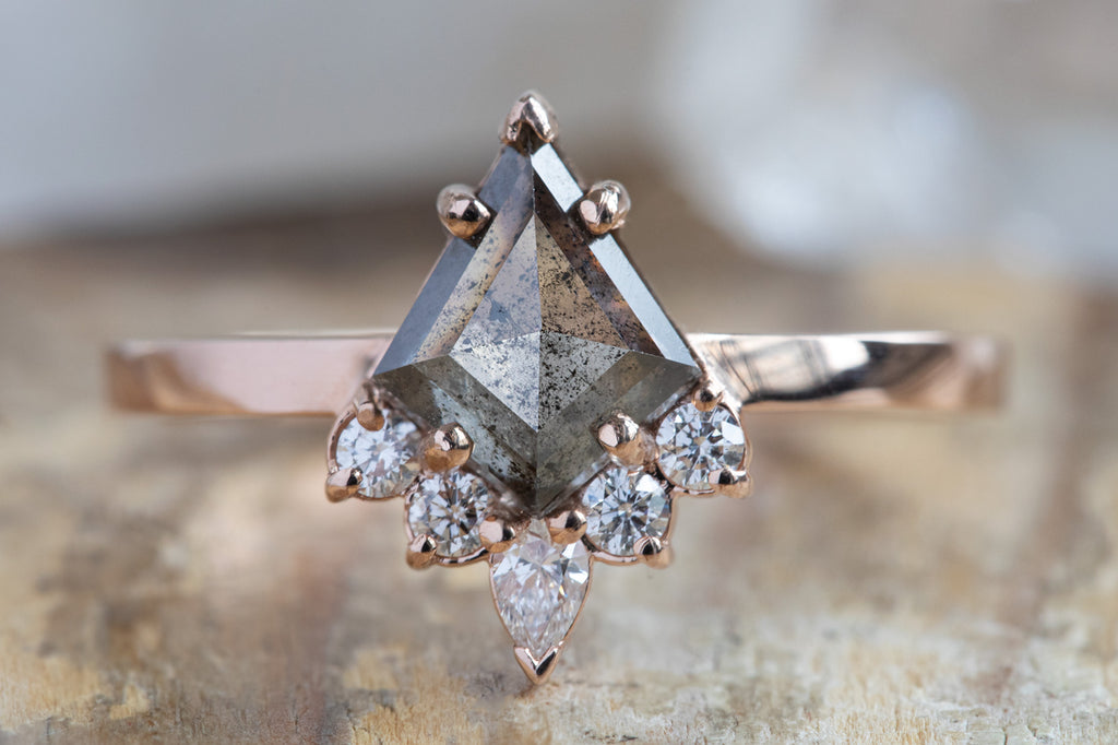 The Aster Ring with a Kite Shaped Salt and Pepper Diamond